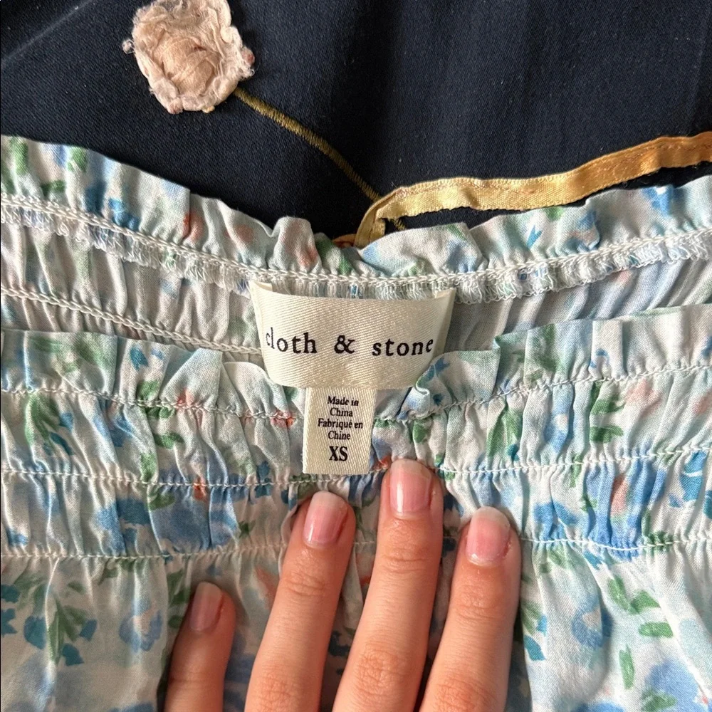 cloth & stone Floral Off-Shoulder Top in Light Blue and White